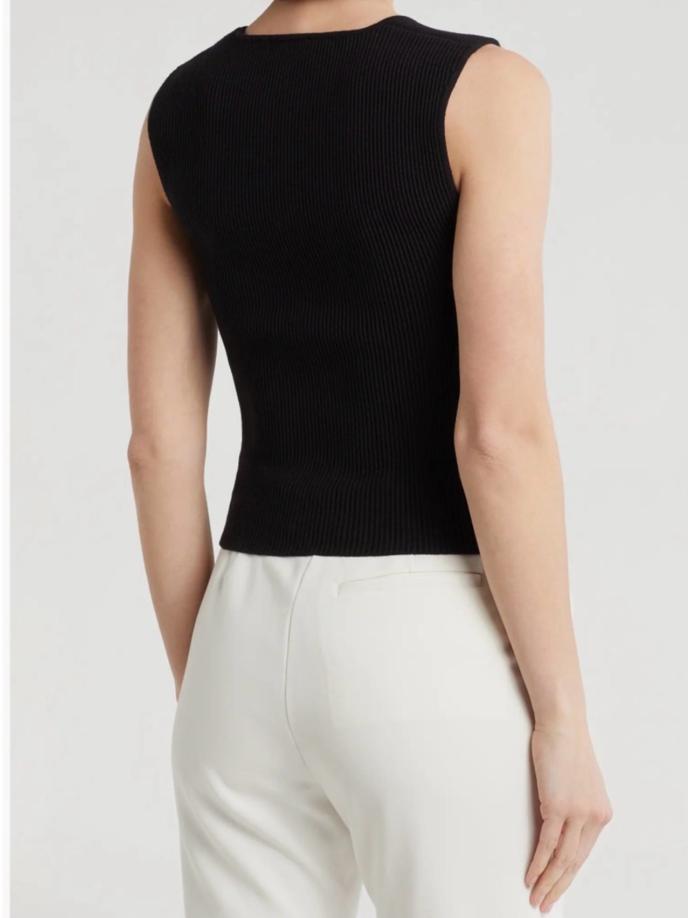 Leith Black Ribbed Square-Neck Tank - Picture 2 of 4